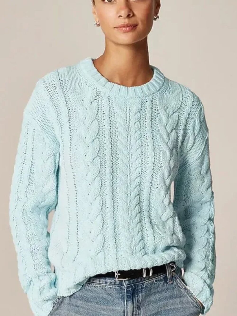 J. Crew Cable Knit Crewneck Sweater in Midday Skies Size Small NWT